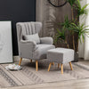 Linen Fabric Wingback Armchair Scallop Back Lounge Sofa w/Footstool &Cushion Set