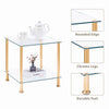 2pcs Square Clear Tempered Glass Sofa Side End Table Bedside Table Golden Tubes
