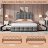 4ft6 Double Bed Upholstered Bed with 4 Storage Drawers, Tufted Headboard Grey