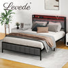 Levede Double Bed Frame Upholstered Headboard Metal Mattress Base LED Lights USB