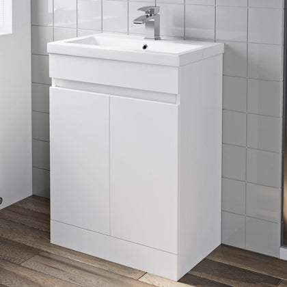 600mm Freestanding Vanity Unit Basin Sink Bathroom Storage Cabinet Gloss White