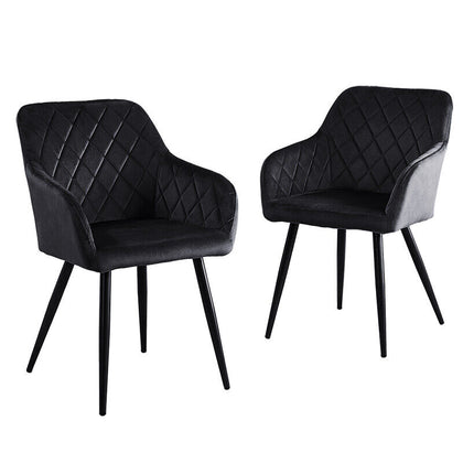 2 XBlack Dining Chairs Velvet Set Padded Seat Metal Leg Kitchen Chair