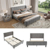 DOUBLE BED FRAME 4FT6 UPHOLSTERED PLATFORM WITH HEADBOARD AND SOLID WOODEN SLATS