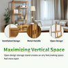 Tall Bamboo Bookcase Ladder Open Bookshelf with Cabinet for Living Room Library