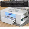Coffee Table with LED Square High Gloss White Storage Tea Table for Living Room