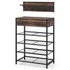 Shoe Storage Organizer 5-Tier Shoe Rack with Hooks & Drawers-Brown