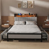 Double Size Bed Frame Metal Bed Platform LED Lights Headboard & 4 Storage Drawer
