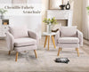Grey Accent Armchair Chenille Lounge Chair with Wood Legs for Living Room