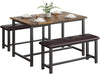 Dining Set for 4 Wood Top Table and 2 PU Leather Upholstered Bench Small Kitchen