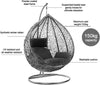Rattan Swing Hanging Egg Chair Garden Wicker Hammock Cushion Outdoor Indoor Grey