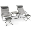 5Pcs Patio Sling Chair Set Folding Lounge Chairs Coffee Table Chair Footrest Set