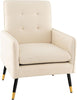 Comfy Modern Tufted Armchair, Linen Upholstered Accent Chair with Metal Legs