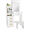 White Large Dressing Table Set LED Lights Mirror Makeup Stool with PU cushion