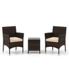 PE Rattan Wicker Chairs 3 Pieces Patio Furniture Set-Beige