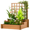3 Tier Wooden Garden Planters with Trellis for Vine Climbing Plants