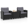 3 Piece Patio Furniture Set Rattan Conversation Set w/ Soft Seat-Grey