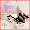 Portable Makeup Box with Lock, 4 Trays Cosmetic Jewelry Storage Case