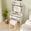 Makeup Vanity Desk and Stool Set with Drawers & Shelves-White