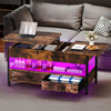 Lift Top Coffee Table with Storage Shelf 2 Drawers LED Light for Living Room