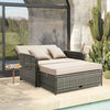 Patio Rattan Daybed Set w/Footstool & Storage-Brown