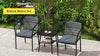 3 PCS Rattan Bistro Set with Cushions Glass Top Coffee Table and Chairs