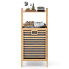 Tilt out Laundry Hamper Bamboo Laundry Cabinet w/Storage Shelves-Natural