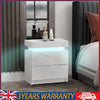 Bedside Tables White High Gloss LED Cabinets 2 Drawers Nightstand Modern Bedroom