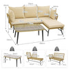 3-Piece L-Shaped Patio Sofa w/Cushions & Tempered Glass Table-Beige
