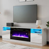 White 70inch TV Stand Unit Cabinet with Electric Fireplace & 12 Colour LED Light