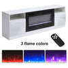White 70inch TV Stand Unit Cabinet with Electric Fireplace & 12 Colour LED Light
