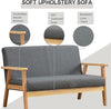 2 Seater Wooden Sofa Armchair with Sturdy Wood Frame Linen Fabric Small Couch