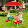 Indoor & Outdoor Colorful Picnic Table and Benches w/Removable Umbrella-Red