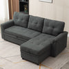 New 3 Seater Pull-Out Reversible Chaise Sofa Bed with Storage,Grey Linen Fabric