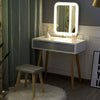 Dressing Table Vanity Set Wood Makeup Desk Rectangle LED Light Mirror with Stool