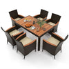 7 Pieces Patio Wicker Dining Set Patio Rattan Conversation Set-Beige