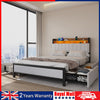 Double Size Bed Frame Metal Bed Platform LED Lights Headboard & 4 Storage Drawer