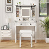 Makeup Vanity Desk and Stool Set with Drawers & Shelves-White