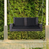 2-Seat Outdoor Hanging Swing Bench Patio Rattan Porch Swing Loveseat Black