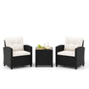 Rattan Conversation Set 3 Piece Patio Furniture Set w/ Back Cushions-White