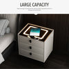3 Charging Nightstand Side Bedside Cabinet Drawers LED Table with White Tycesihi