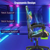 Gaming Chair with Bluetooth Speakers RGB LED Lights & Reclining Footrest Green