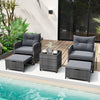 5 Piece Wicker Patio Furniture Set w/2 Ottomans-Grey