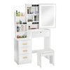 White Large Dressing Table Set LED Lights Mirror Makeup Stool with PU cushion