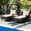 5 Piece Patio Rattan Furniture Set Wicker Lounge Chair and Ottoman Set W/ Table