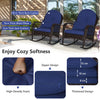 Outdoor Wicker Rocking Chair Patio Rattan Rocker w/ Cushions Navy