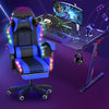 Gaming Chair with Bluetooth Speakers RGB LED Lights & Reclining Footrest Blue
