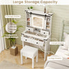Makeup Vanity Desk and Stool Set with Drawers & Shelves-White