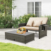 Patio Rattan Daybed Set w/Footstool & Storage-Brown