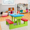 Indoor & Outdoor Colorful Picnic Table and Benches w/Removable Umbrella-Red