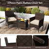 PE Rattan Wicker Chairs 3 Pieces Patio Furniture Set-Beige